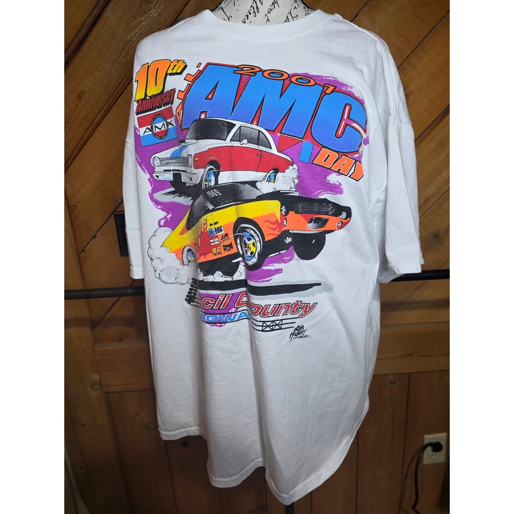 Vintage 2001‎ AMC Day Cecil County Dragway Racing T-Shirt Jerzees XL White